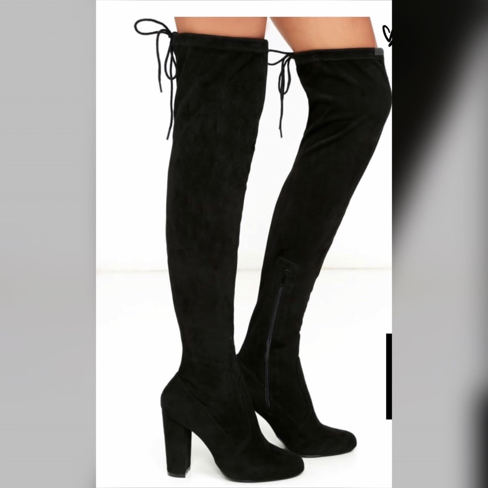 Over the knee black heel boots